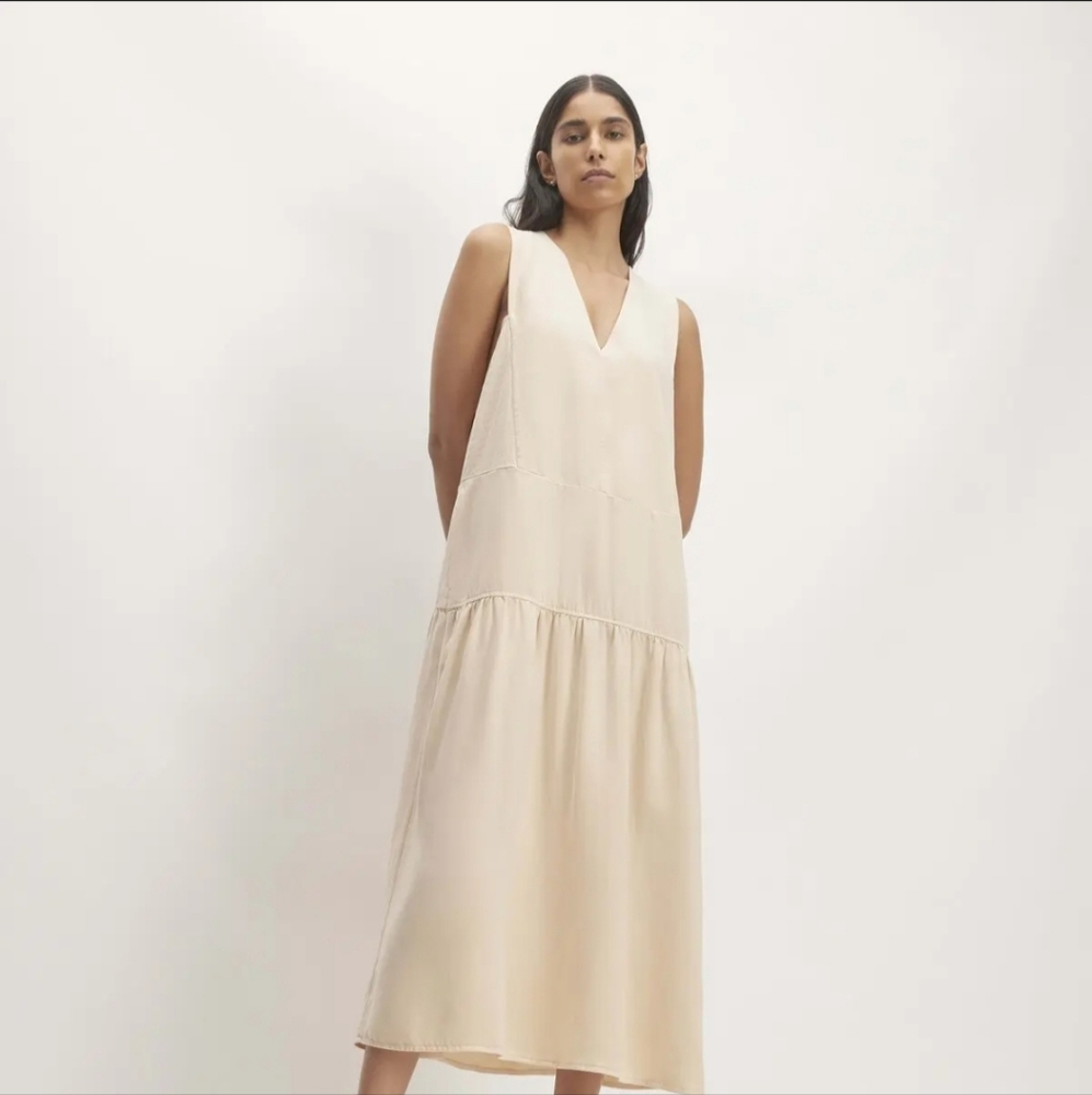 Sleeveless V-Neck Tiered Maxi Dress in Cream